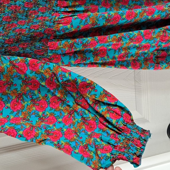 Subiki Smocked Floral Square Neckline Flowy Boho Teired Midi Maxi Long Dress - Picture 3 of 11